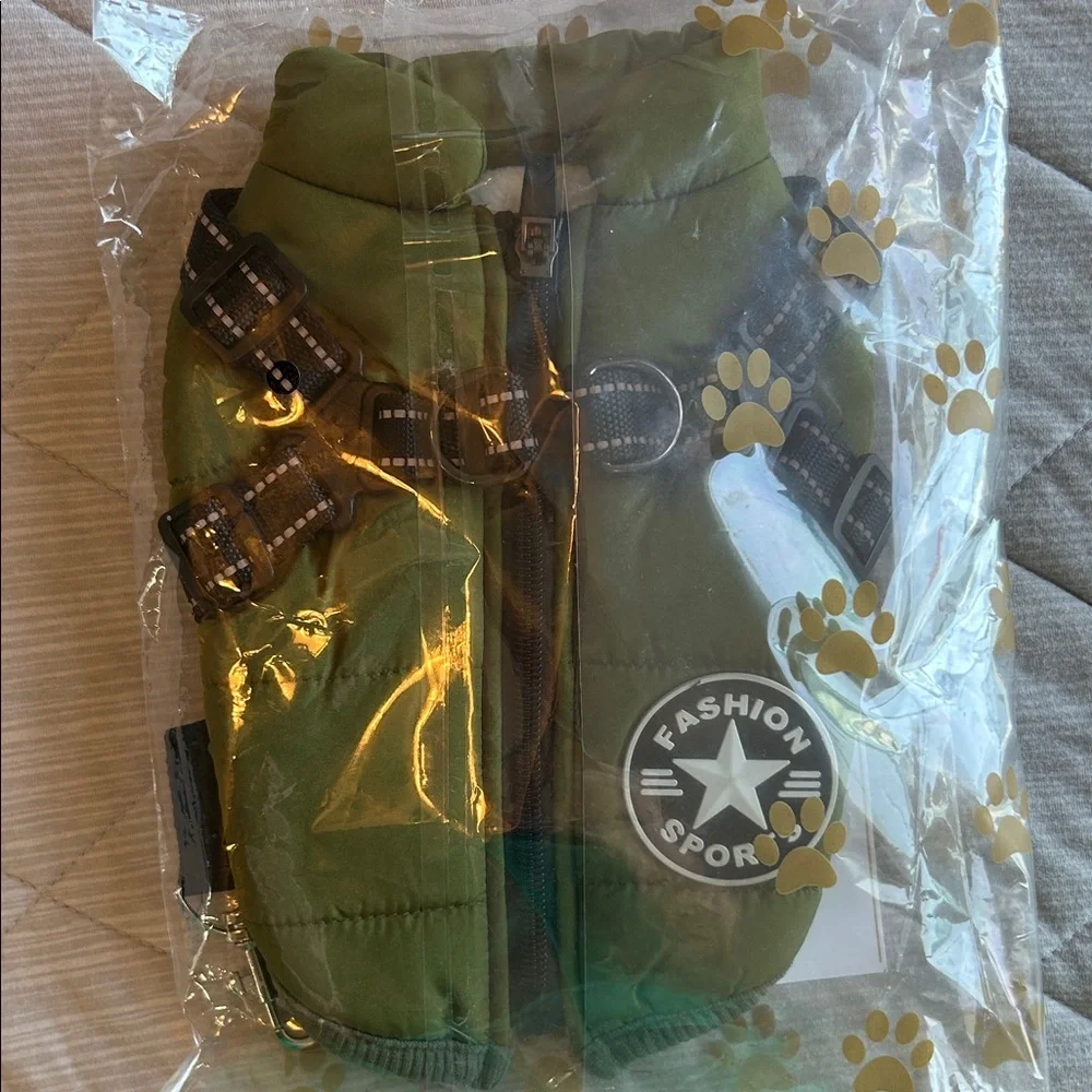 Small dog Green Vest with adjustable harness attached